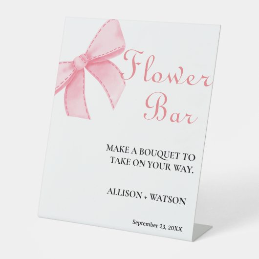 Roze Bow Flower bar teken vrijgezellenfeest Reclamebord Met Voetstuk (Voorkant)