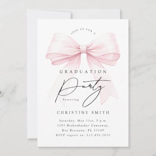 Roze Bow Foto Afstudeerfeest Kaart (Voorkant)