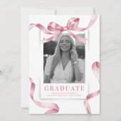 Roze Bow Foto Afstudeerfeest Kaart (Voorkant)