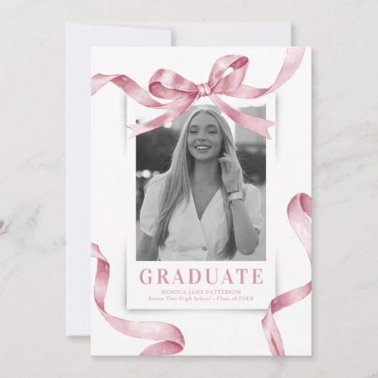 Roze Bow Foto Afstudeerfeest Kaart (Voorkant)