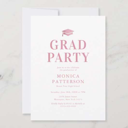 Roze Bow Foto Afstudeerfeest Kaart (Achterkant)