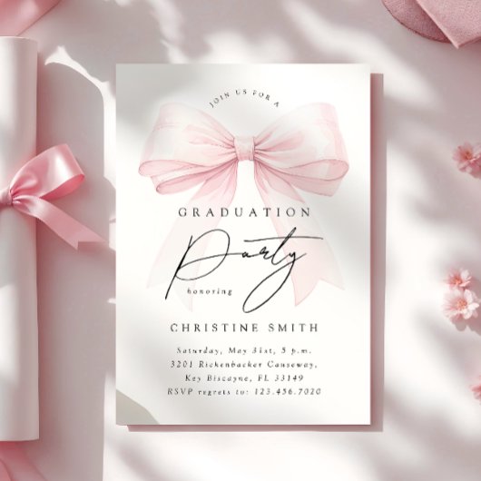 Roze Bow Foto Afstudeerfeest Kaart