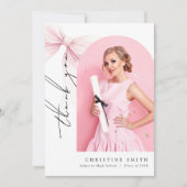 Roze Bow Foto Afstuderen Arch Dank u kaart (Voorkant)