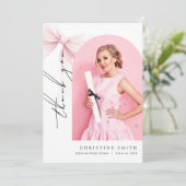 Roze Bow Foto Afstuderen Arch Dank u kaart (Staand voorkant)