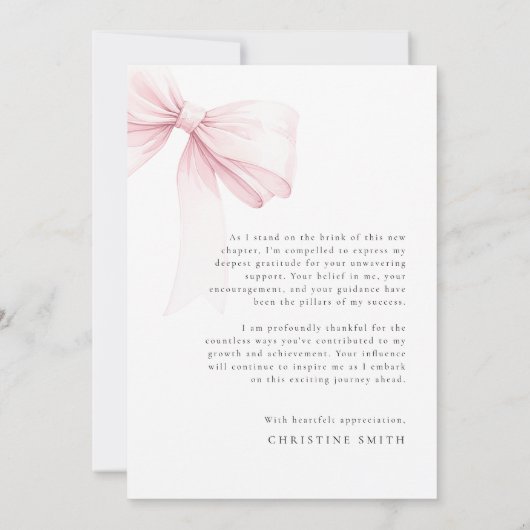Roze Bow Foto Afstuderen Arch Dank u kaart (Achterkant)