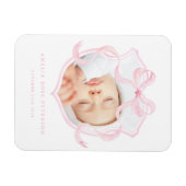 Roze Bow Foto Baby Girl Aankondiging Magneet (Horizontaal)