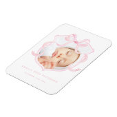 Roze Bow Foto Baby Girl Aankondiging Magneet (Linkerzijde)