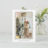 Roze Bow Garland met Bericht Kerstmis Foto Feestdagenkaart (Staand voorkant)