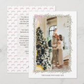 Roze Bow Garland met Bericht Kerstmis Foto Feestdagenkaart (Voorkant / Achterkant)