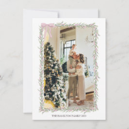 Roze Bow Garland met Bericht Kerstmis Foto Feestdagenkaart