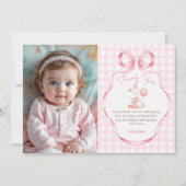 Roze Bow Gekke Gans 1e Verjaardag Foto Bedankkaart (Voorkant)
