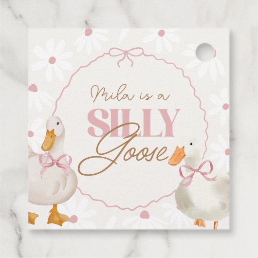 Roze Bow Gekke Goose Coquette Verjaardag Bedankjes Labels (Achterkant)