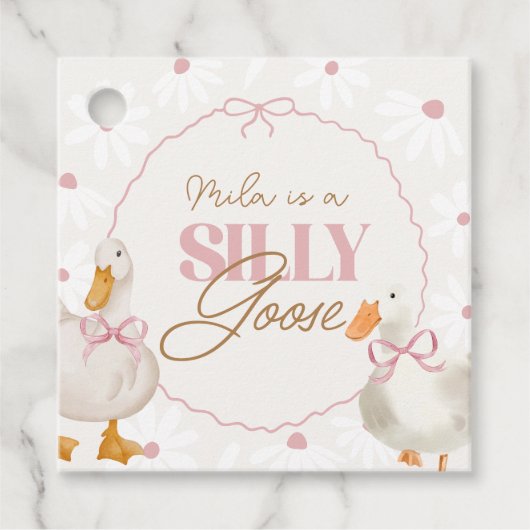 Roze Bow Gekke Goose Coquette Verjaardag Bedankjes Labels (Voorkant)