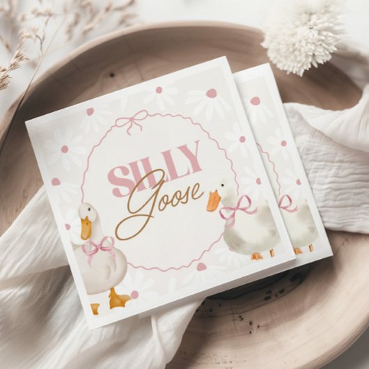 Roze Bow Gekke Goose Coquette Verjaardag Servet