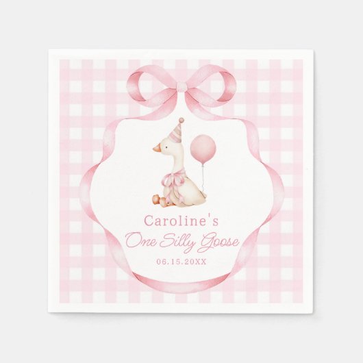 Roze Bow Gekke Goose Verjaardag servetten (Voorkant)