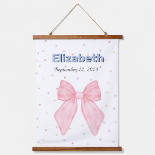 Roze Bow Gepersonaliseerde Custom Name Girl Hangend Wandkleed