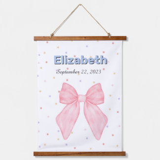 Roze Bow Gepersonaliseerde Custom Name Girl Hangend Wandkleed