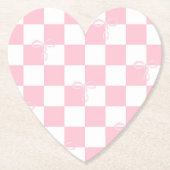Roze Bow geruit Girly Heart Shaped Kartonnen Onderzetters (Voorkant)