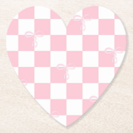 Roze Bow geruit Girly Heart Shaped Kartonnen Onderzetters