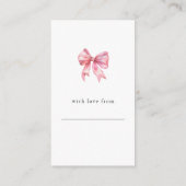 Roze Bow Gift Label op Terug Baby Display Douche Informatiekaartje (Achterkant)