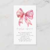 Roze Bow Gift Label op Terug Baby Display Douche Informatiekaartje (Voorkant)