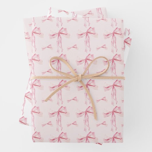 Roze Bow Gift Wrap Coquette Wrapping Paper Blush (In situ)