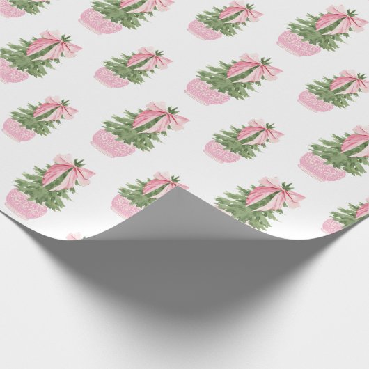 Roze Bow Ginger Jar Kerstboom Cadeaupapier (Hoek)