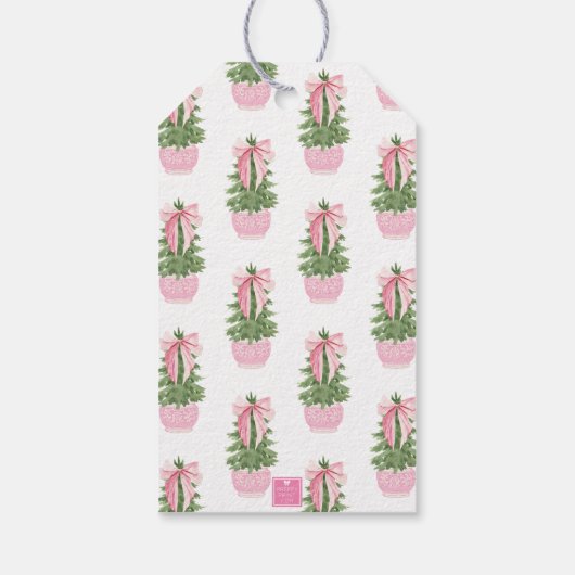 Roze Bow Ginger Jar Kerstboom Foto Cadeaulabel (Achterkant)