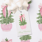Roze Bow Ginger Jar Kerstboom Foto Cadeaulabel