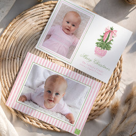 Roze Bow Ginger Jar Kerstboom Foto Feestdagenkaart