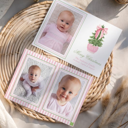 Roze Bow Ginger Jar Kerstboom Foto Feestdagenkaart