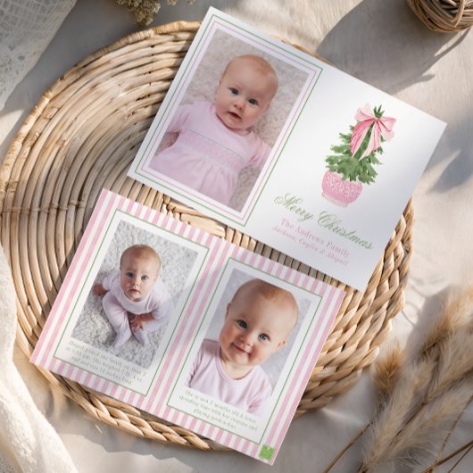 Roze Bow Ginger Jar Kerstboom Foto Feestdagenkaart