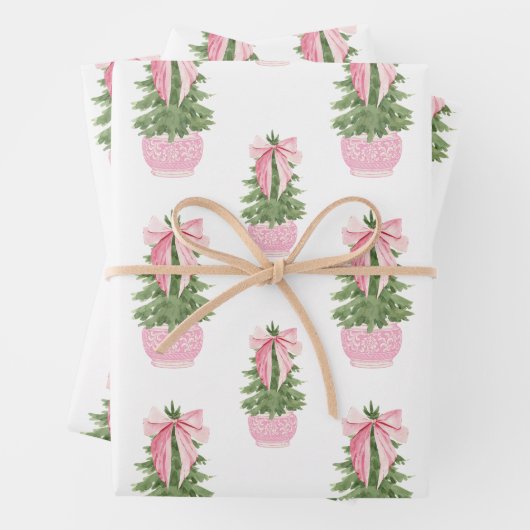 Roze Bow Ginger Jar Kerstboom Inpakpapier Vel (In situ)