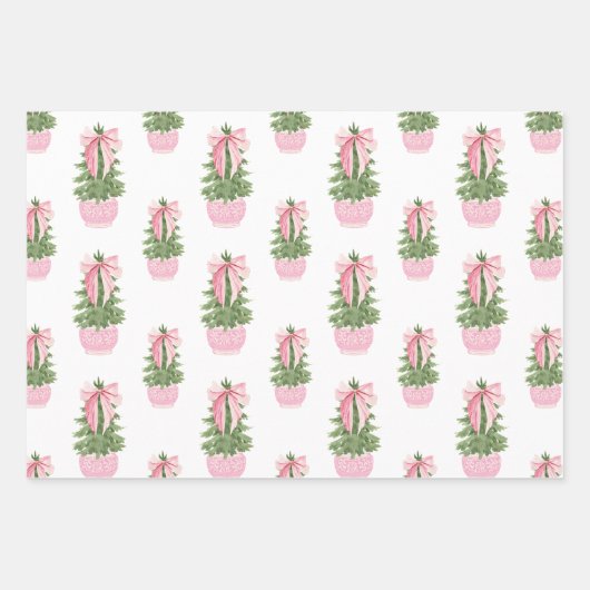 Roze Bow Ginger Jar Kerstboom Inpakpapier Vel (Voorkant)