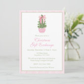 Roze Bow Ginger Jar Kerstboom Party Kaart (Staand voorkant)