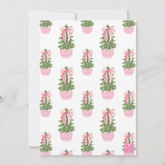 Roze Bow Ginger Jar Kerstboom Party Kaart (Achterkant)