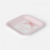 Roze Bow Gingham Coquette Baby Meisje Douche Papieren Bordje (Gebogen)