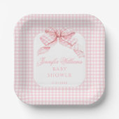 Roze Bow Gingham Coquette Baby Meisje Douche Papieren Bordje (Voorkant)