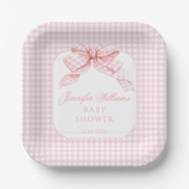 Roze Bow Gingham Coquette Baby Meisje Douche Papieren Bordje