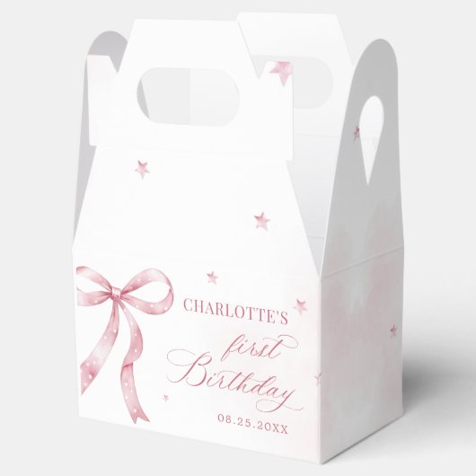 Roze Bow Girl 1e verjaardagsfeestje Bedankdoosjes (Geopend)