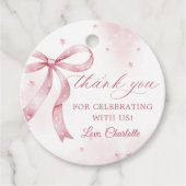 Roze Bow Girl 1e verjaardagsfeestje Bedankjes Labels (Voorkant)