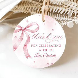 Roze Bow Girl 1e verjaardagsfeestje Bedankjes Labels