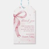 Roze Bow Girl 1e verjaardagsfeestje Cadeaulabel (Voorkant)