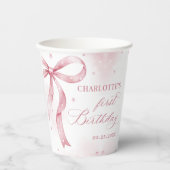 Roze Bow Girl 1e verjaardagsfeestje Papieren Bekers (Voorkant)