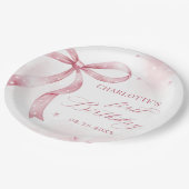 Roze Bow Girl 1e verjaardagsfeestje Papieren Bordje (Gekanteld)