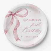 Roze Bow Girl 1e verjaardagsfeestje Papieren Bordje (Voorkant)