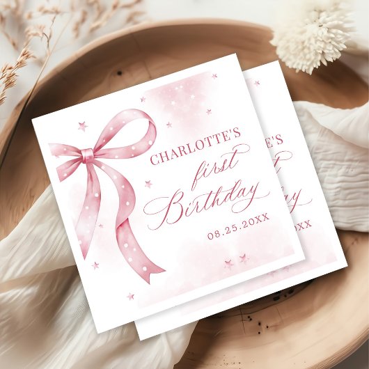 Roze Bow Girl 1e verjaardagsfeestje Servet