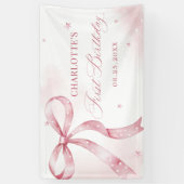 Roze Bow Girl 1e verjaardagsfeestje Spandoek (Verticaal)