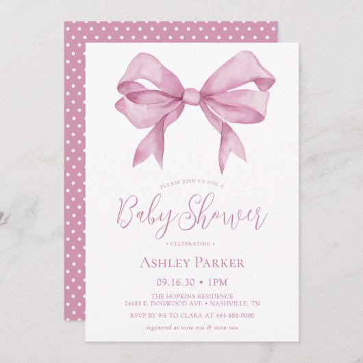 Roze Bow Girl Baby shower Kaart (Voorkant / Achterkant)