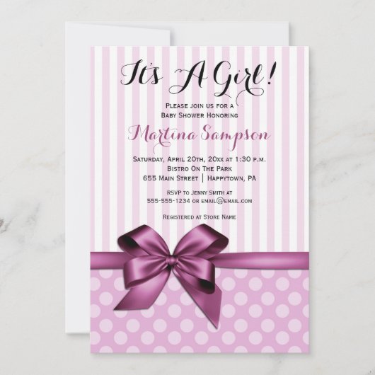 Roze Bow Girl Baby shower Kaart (Voorkant)